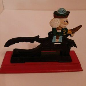 Vintage Paul Revere Cast Iron Nutcracker Soldier on Wooden Base
